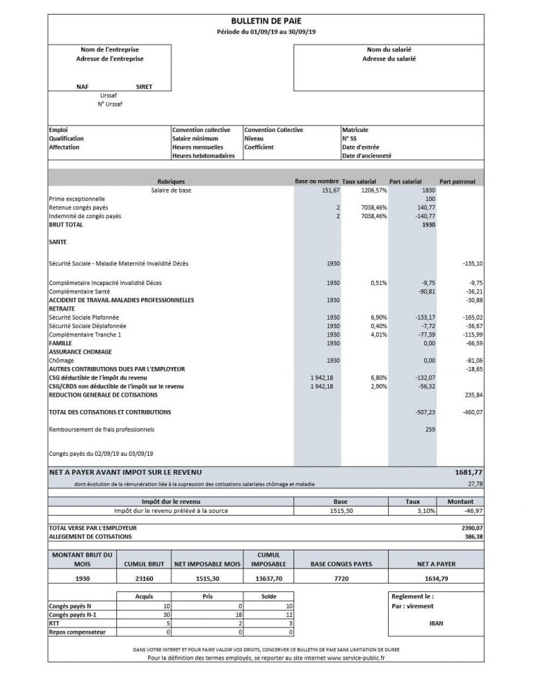 Comprendre son bulletin de salaire + Exemple de fiche de paie