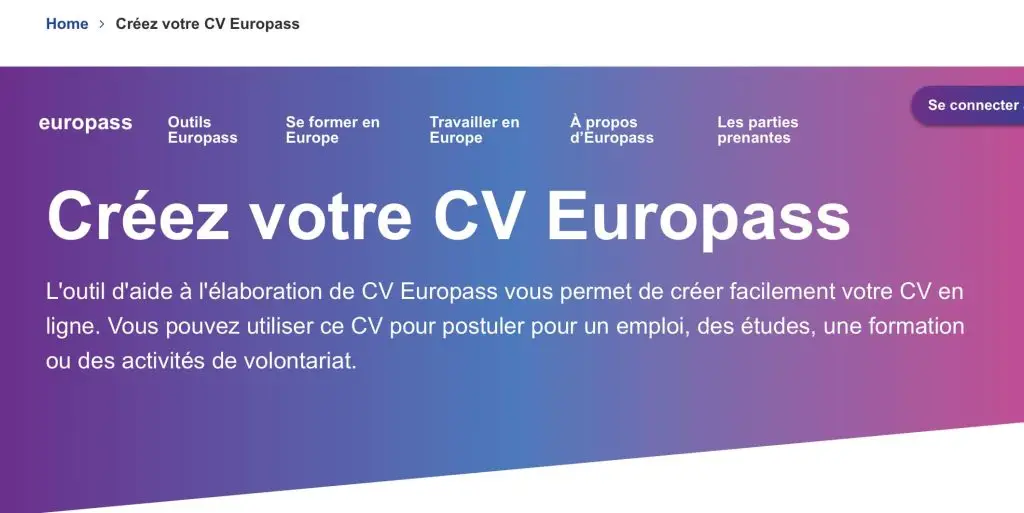 image du logiciel de CV europass