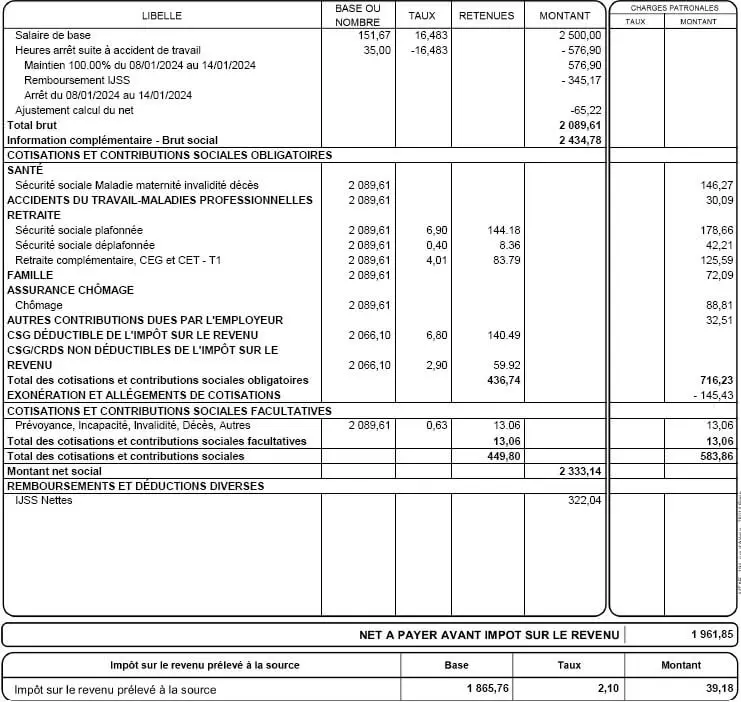 subrogation exemples bulletin paie avec