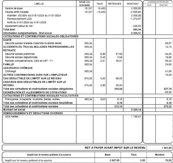 subrogation exemples bulletin paie avec