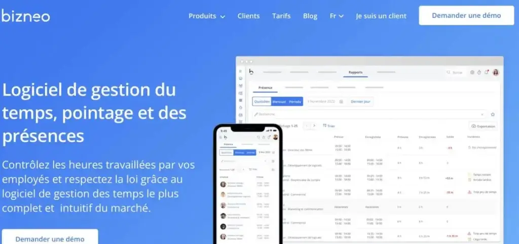 image du logiciel de pointeuse horaire bizneo