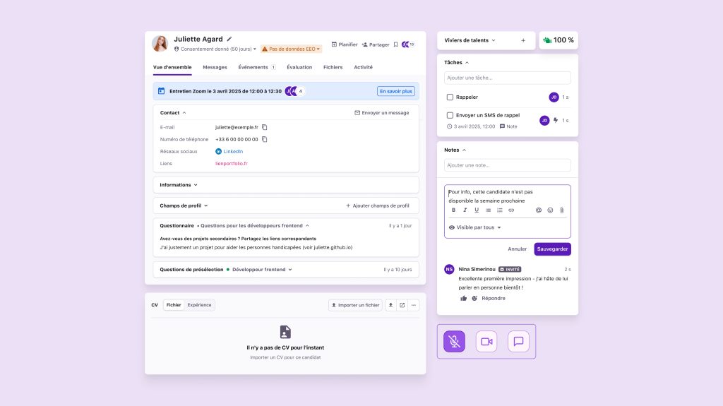 image des fonctionnalité de tellent recruitee