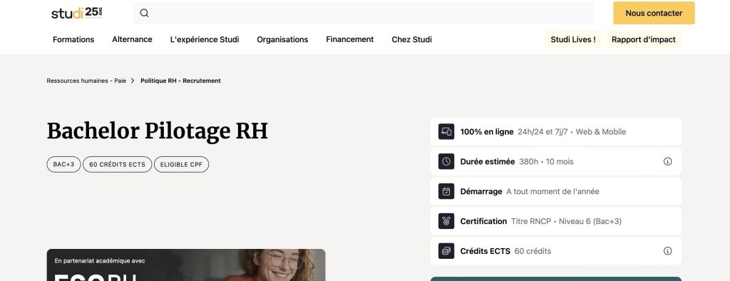 formation pour devenir RH de studi