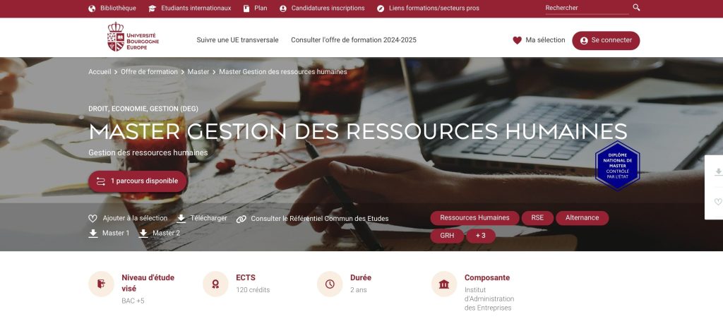 Master RH à distance de l'université de Bourgogne