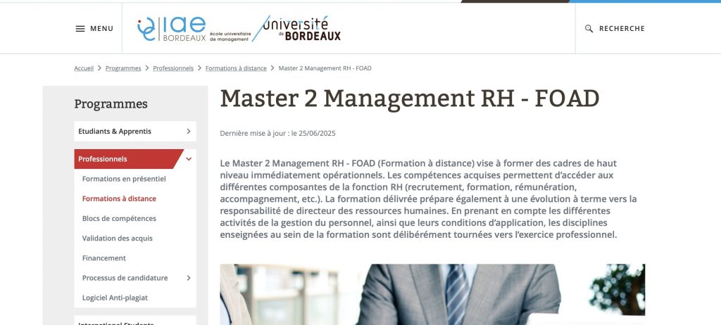 Master RH à distance de l'IAE Bordeaux