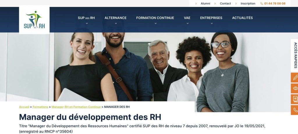 formation pour devenir DRH de Sup des RH