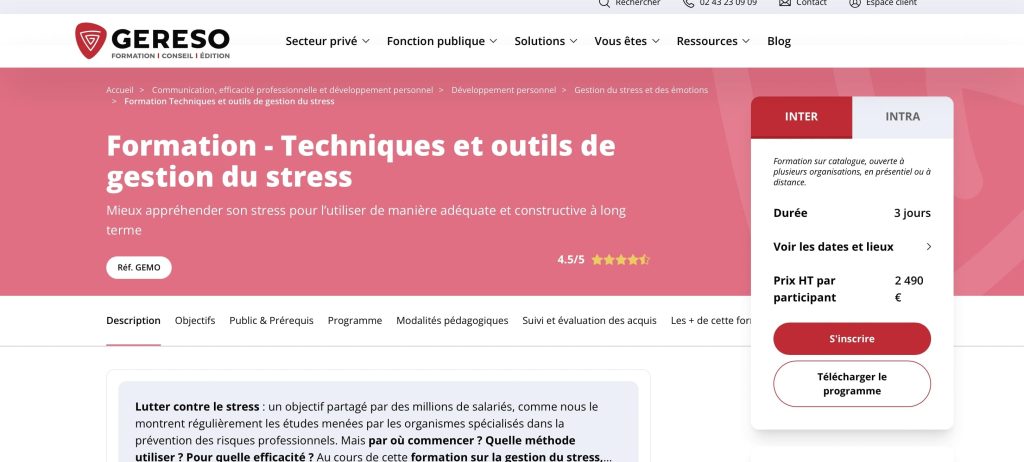 formation en gestion du stress de Gereso
