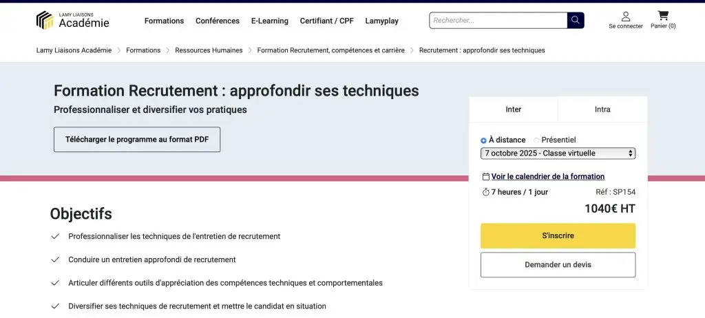 formation au recrutement niveau 2 de Lamy Liaisons